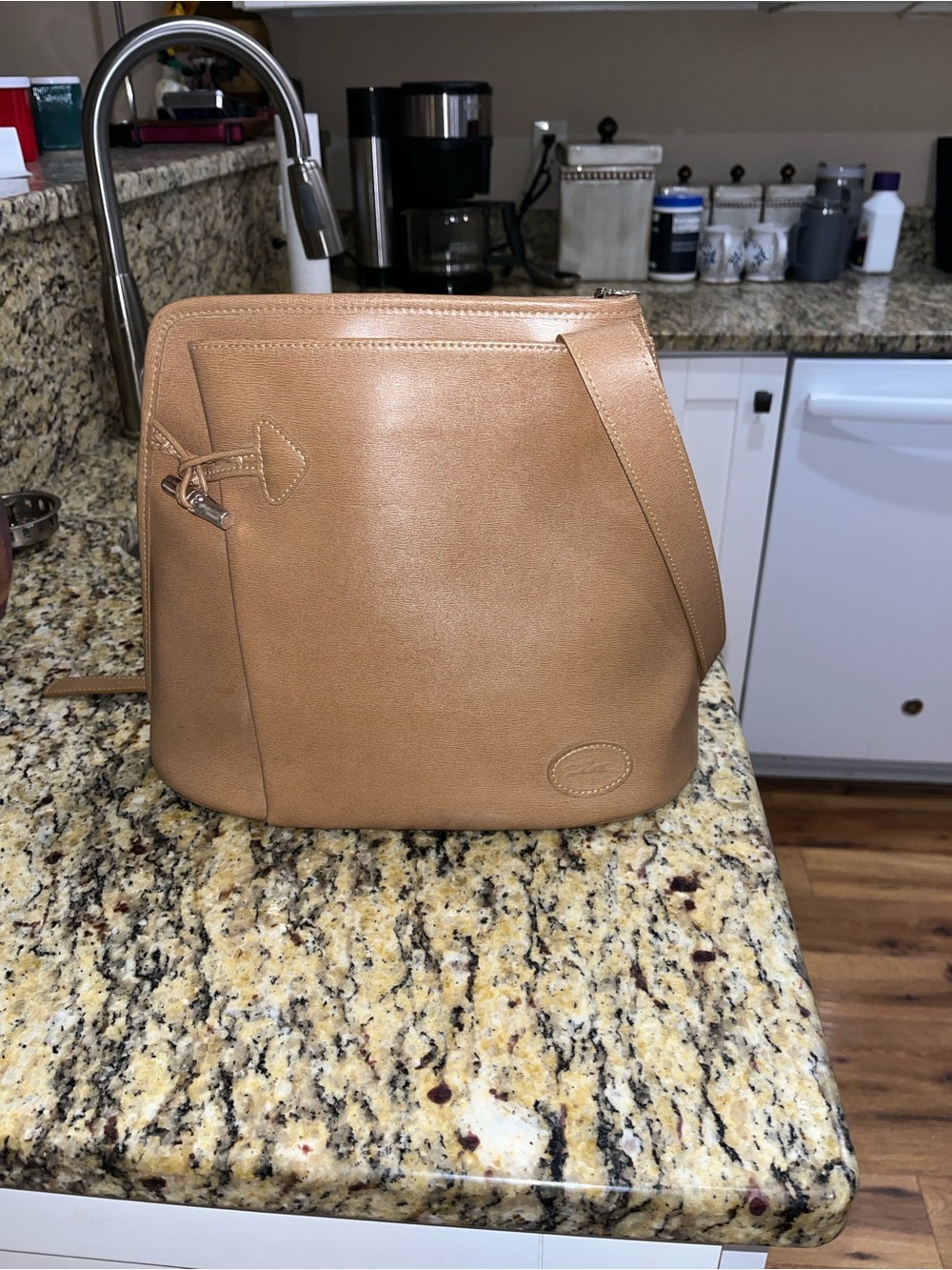 Authentic Vintage Longchamp Le Foulonné Camel Grained Leather Crossbody